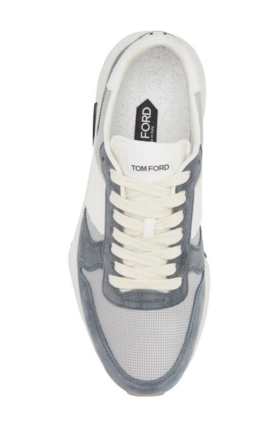 Shop Tom Ford Jagga Mixed Media Low Top Sneaker In Silver/ Petrol Blue/ White