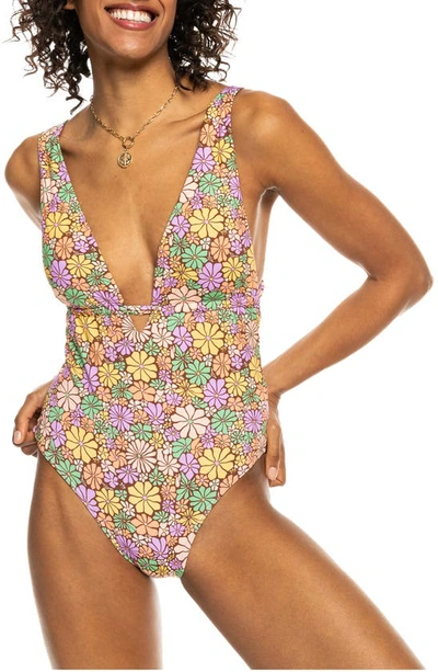 Shop Roxy All Bout Sol One-piece Swimsuit In Root Beer