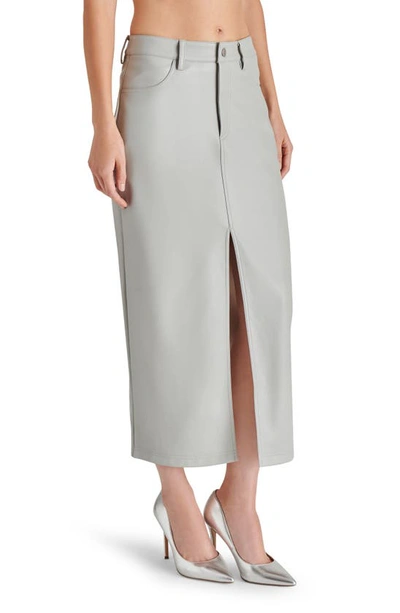 Shop Steve Madden Avani Faux Leather Midi Skirt In Light Grey