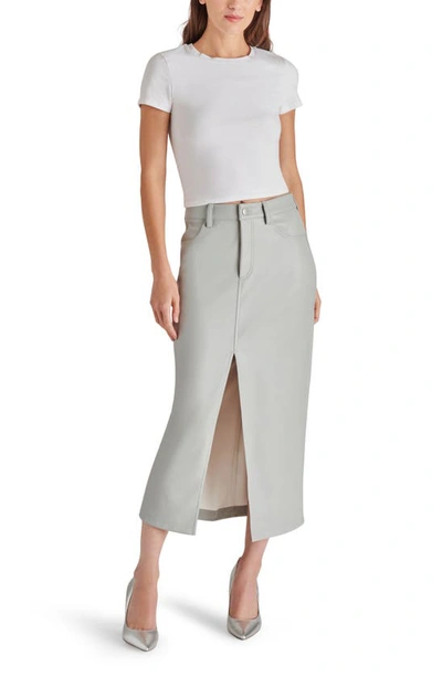 Shop Steve Madden Avani Faux Leather Midi Skirt In Light Grey