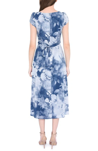 Wayf Gracie Floral Empire Waist Midi Dress In Navy Shadow