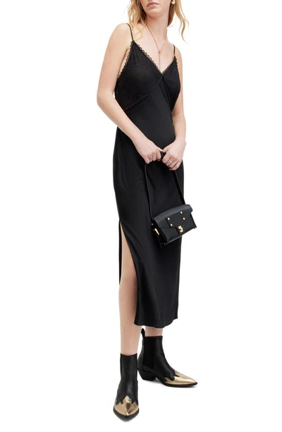 Shop Allsaints Immy Lace & Satin Midi Slipdress In Black