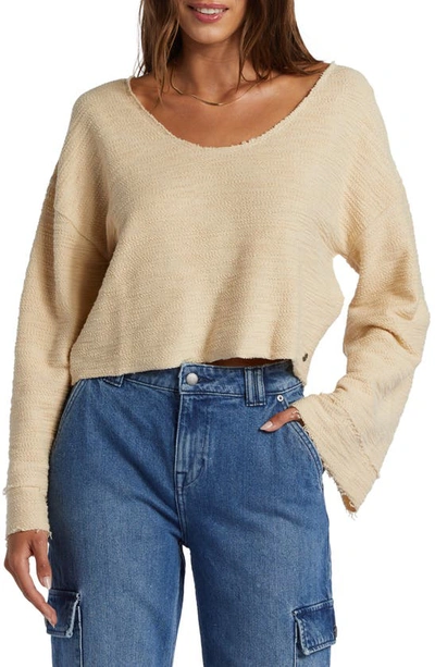 Shop Roxy Made For You Bell Sleeve Cotton Blend Terry Sweater In Tapioca