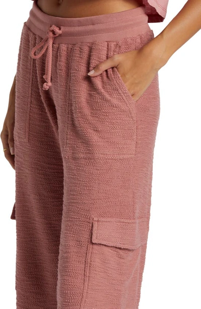 Shop Roxy Off The Hook Cotton Blend Terry Cargo Pants In Ash Rose
