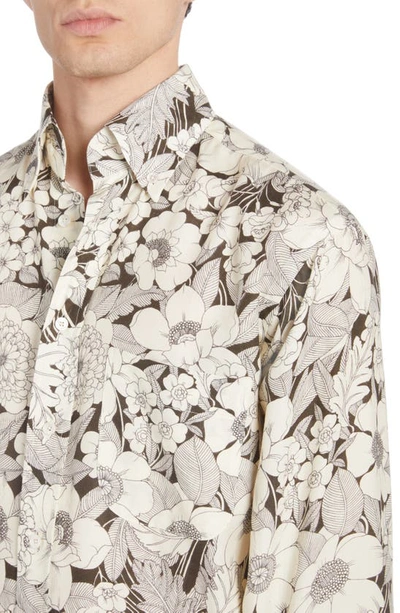 Shop Tom Ford Fluid Fit Floral Print Button-down Shirt In Combo White/ Black