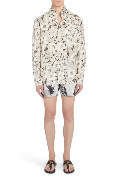 Shop Tom Ford Fluid Fit Floral Print Button-down Shirt In Combo White/ Black
