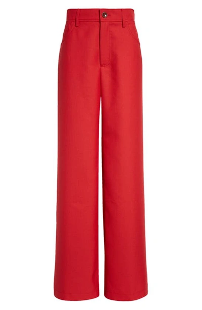 Shop Séfr Jiro Wide Leg Twill Trousers In Red Wool
