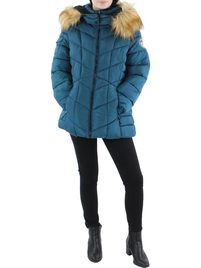 Shop Reebok Womens Short Cold Weather Puffer Jacket In Blue