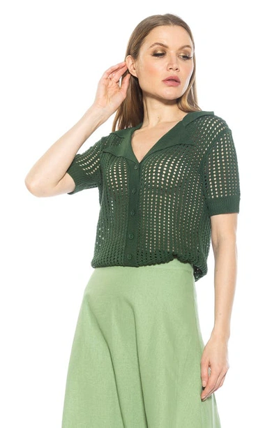 Alexia Admor Josi Crochet Button-up Top In Green