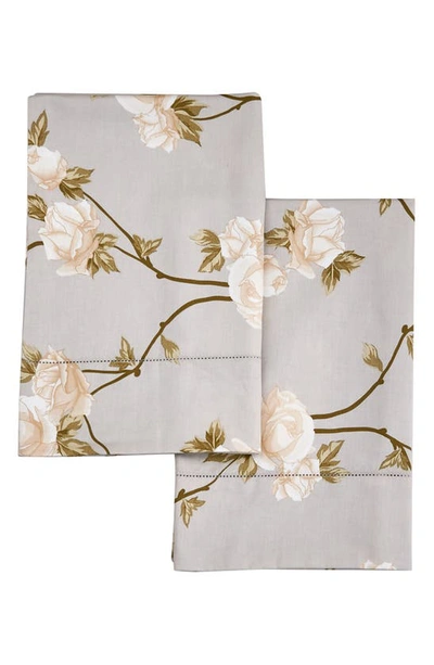 Melange Rose Cotton Pillowcase Set In White/ Ivory