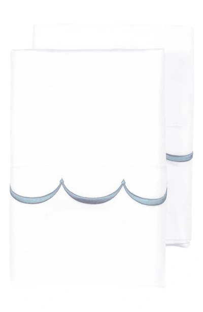 Shop Melange Home Scalloped Edge Embroidered 600 Thread Count Pillowcases In White/ Blue