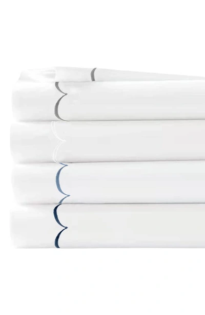 Melange Scalloped Edge Embroidered 600 Thread Count Pillowcases In White/ Blue