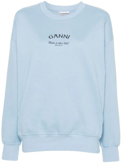 Shop Ganni Sweatshirt With Logo In Blue