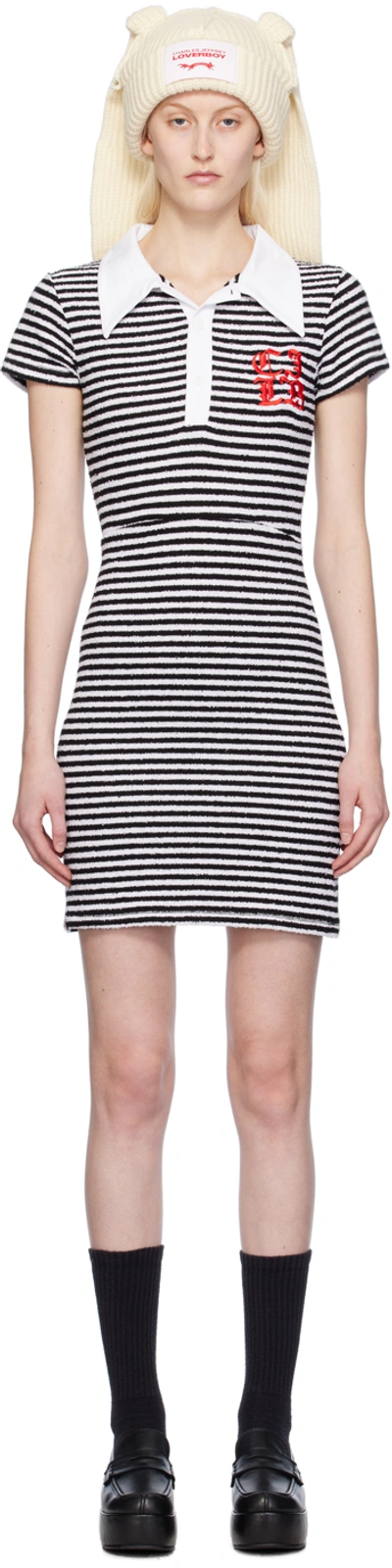 Shop Charles Jeffrey Loverboy Black & White Wednesday Minidress In Black + White Stripe
