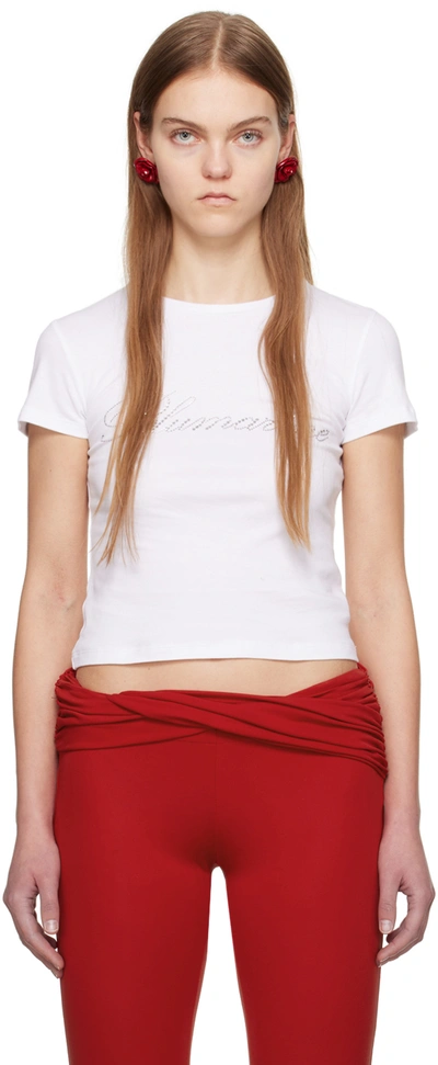 Shop Blumarine White Crystal T-shirt In N0100 Ottico