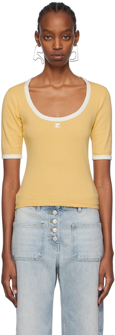 Shop Courrèges Yellow Holistic T-shirt In B105 Pollen/white