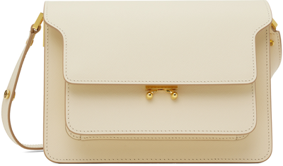 Shop Marni Off-white Saffiano Leather Medium Trunk Bag In Z601w Talc