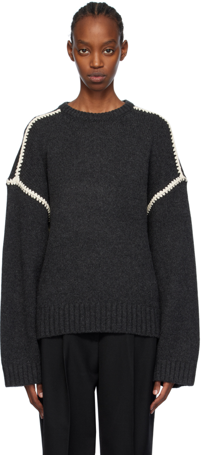 Shop Totême Gray Embroidered Sweater In 074 Grey Melange