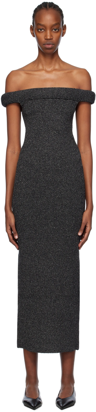 Totême Off-the-shoulder Metallic Textured-knit Maxi Dress In 001 Black