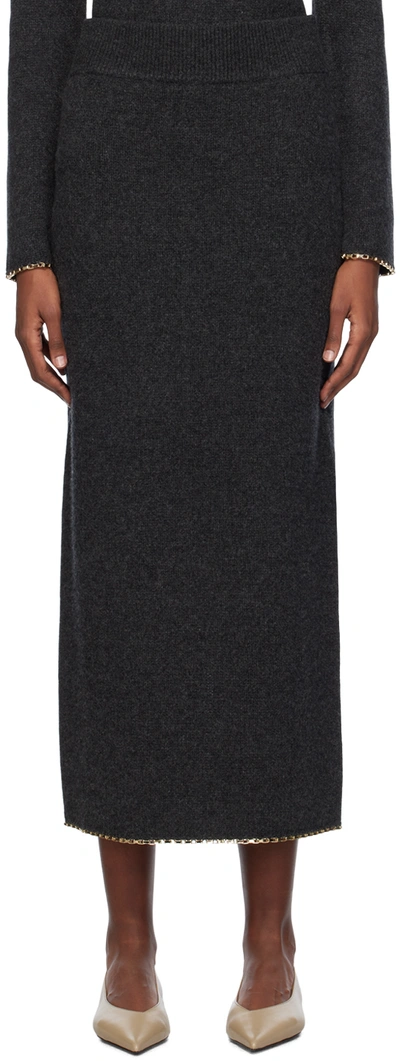 Shop Totême Gray Chain-edge Maxi Skirt In 019 Charcoal Melange