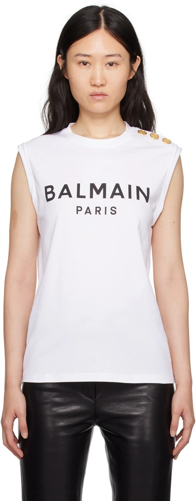 Shop Balmain White 3-button Tank Top In Gab Blanc/noir