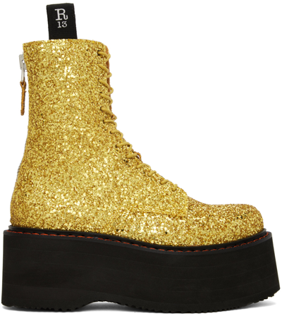 Shop R13 Gold Double Stack Boots In Gold Sparkle