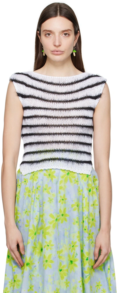 Shop Marni White & Black Cap Sleeve Sweater In Rgw01 Lily White