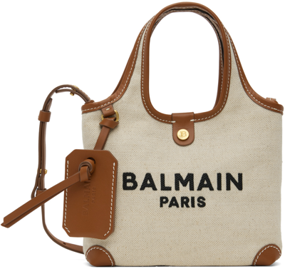 Shop Balmain Beige Canvas & Leather B-army Grocery Bag In Gem Naturel/marron