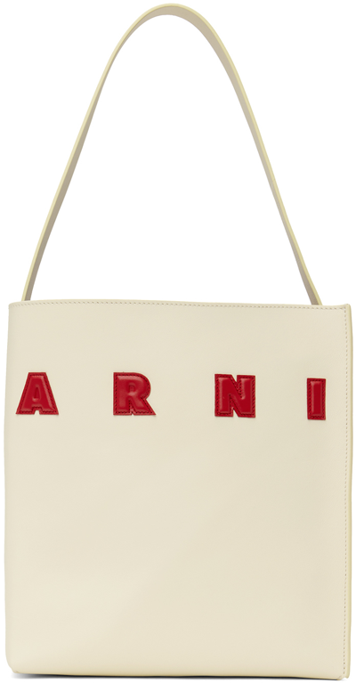 Shop Marni Off-white Museo Tote In Zo721 Ivory/lacquer