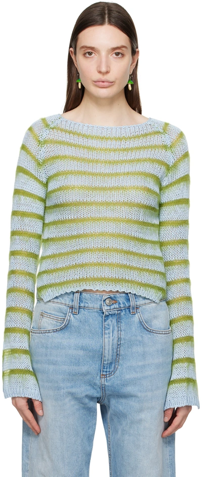 Shop Marni Blue & Green Striped Sweater In Rgb50 Iris Blue