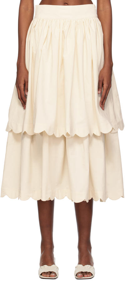 Shop Le Petit Trou Off-white Frida Midi Skirt In Cream