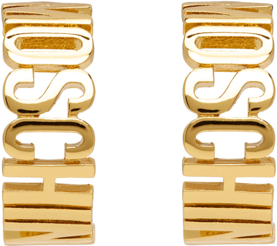 Shop Moschino Gold Lettering Earrings In A0606 Shiny Gold