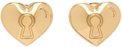 Shop Moschino Gold Heart Lock Earrings In A0606 Shiny Gold