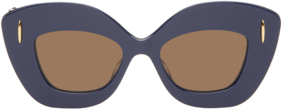 Shop Loewe Navy Retro Screen Sunglasses In 90e Navy/brown