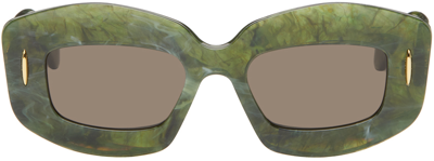 Shop Loewe Green Chunky Anagram Sunglasses In 96e Shiny Dark Green