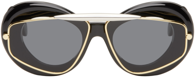 Shop Loewe Black Wing Double Frame Sunglasses In 01a Shiny Black