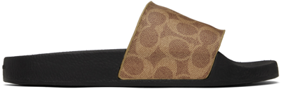Coach Pool Slide In Signature Canvas In Black