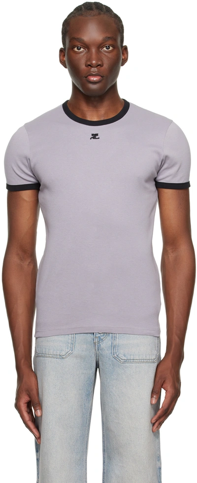 Shop Courrèges Gray Contrast T-shirt In Smoke Grey