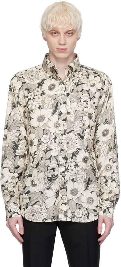 Shop Tom Ford Off-white Linear Floral Shirt In Combo White & Black
