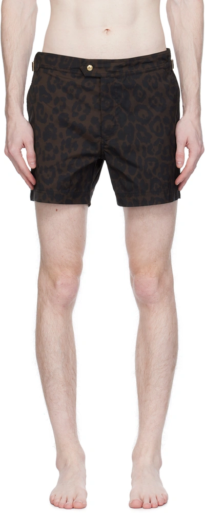 Shop Tom Ford Brown Print Swim Shorts In Cheetah Brown
