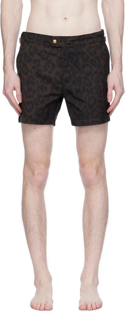 Tom Ford Leopard Print Tailored Swimsuit With Buckle Detail In Cheetah Brown