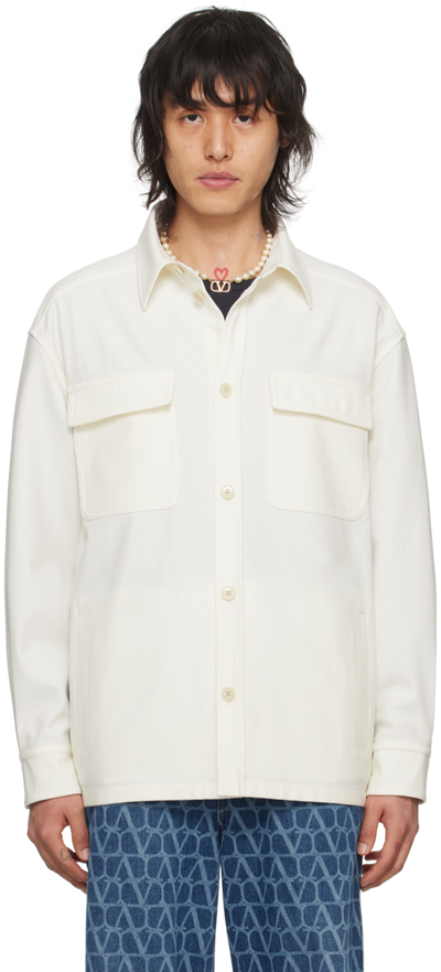 Shop Valentino Off-white Spread Collar Shirt In Avorio
