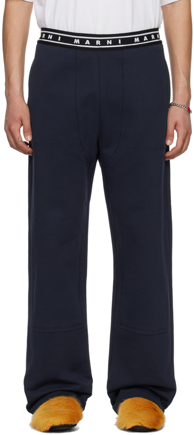 Shop Marni Navy Jacquard Sweatpants In 00b95 Blue Kyanite