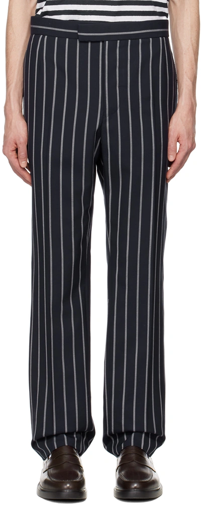 Thom Browne Striped Straight-leg Wool Trousers In 415 Navy