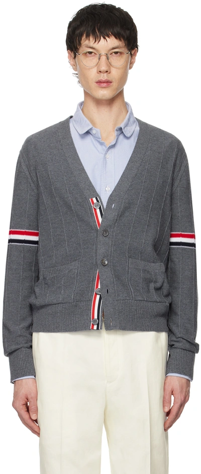 Shop Thom Browne Grey Y-neck Cardigan In 035 Med Grey