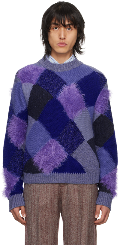 Marni Crewneck Rhombus Intarsia Sweater Ocean Blue In Mxb60 Ocean