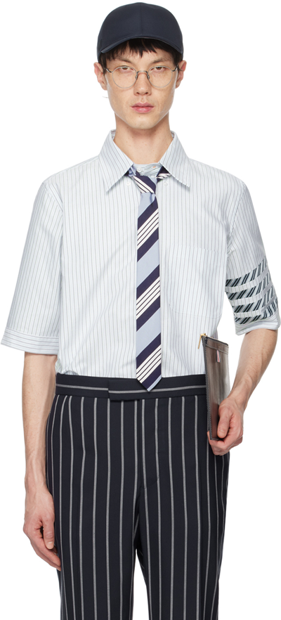 Shop Thom Browne Blue & White Stripe 4-bar Shirt In 460 Medium Blue