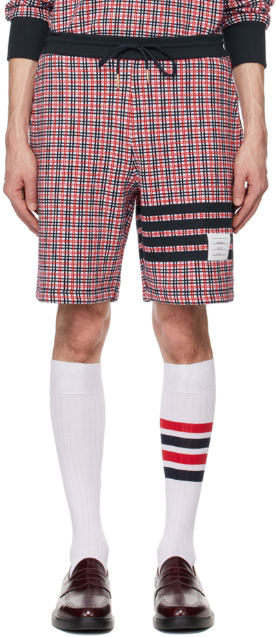 Thom Browne Check 4 Bar Sweat Cotton Shorts In 960 Rwbwht