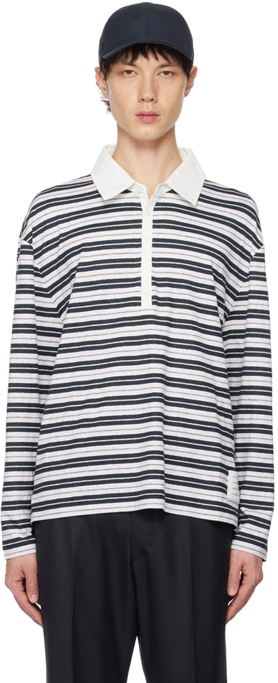 Shop Thom Browne White & Navy Striped Polo In 415 Navy