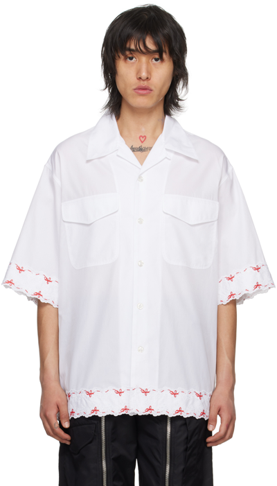 Shop Simone Rocha White Embroidered Shirt In White/white/red